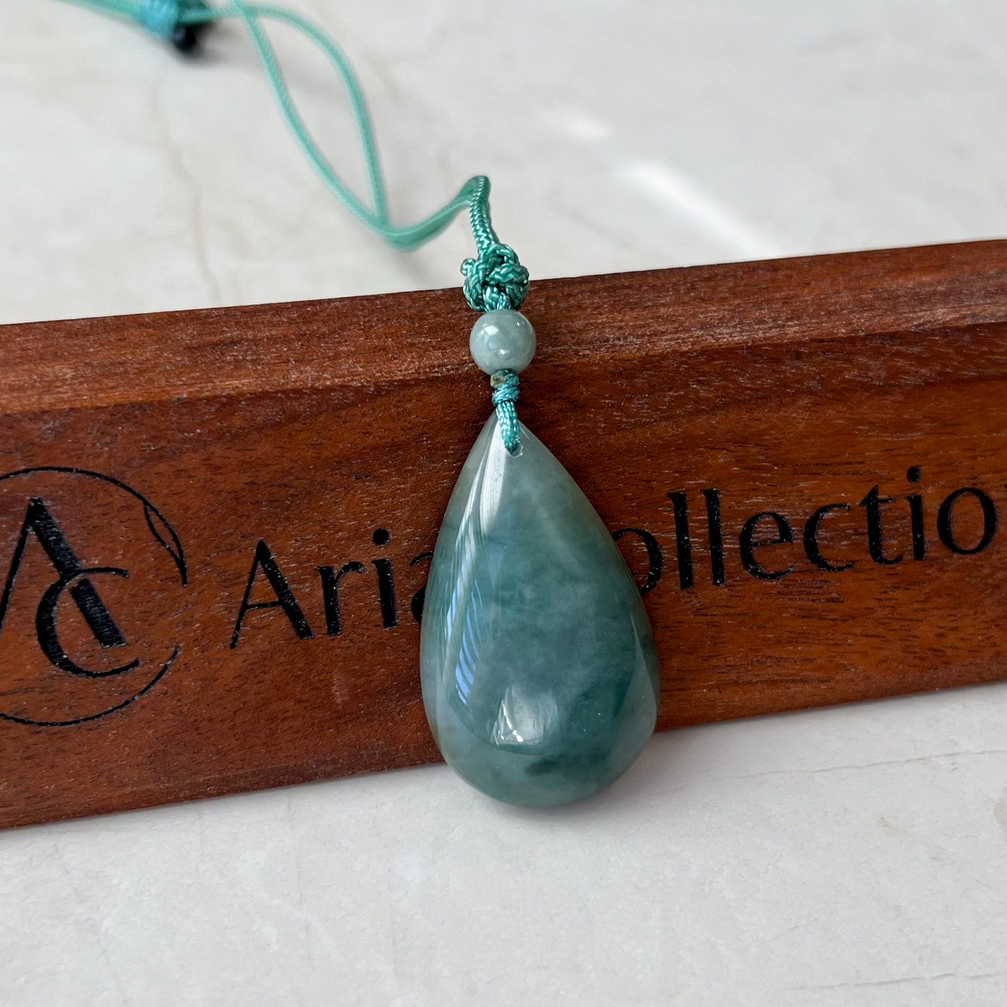 Jade Jadeite Teardrop, Green Blue Jade Pendant Hand Carved Necklace, YJ-0321-0425599