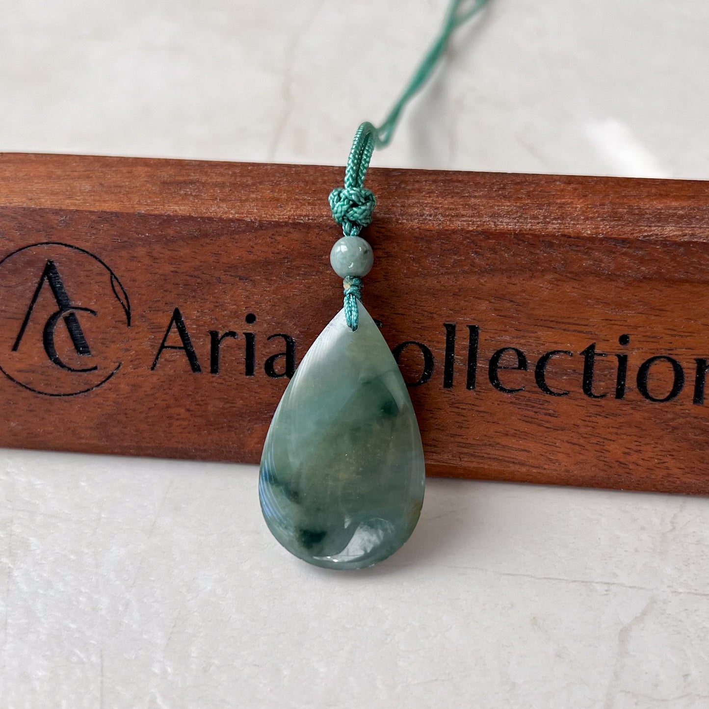 Jade Jadeite Teardrop, Green Blue Jade Pendant Hand Carved Necklace, YJ-0321-0425599