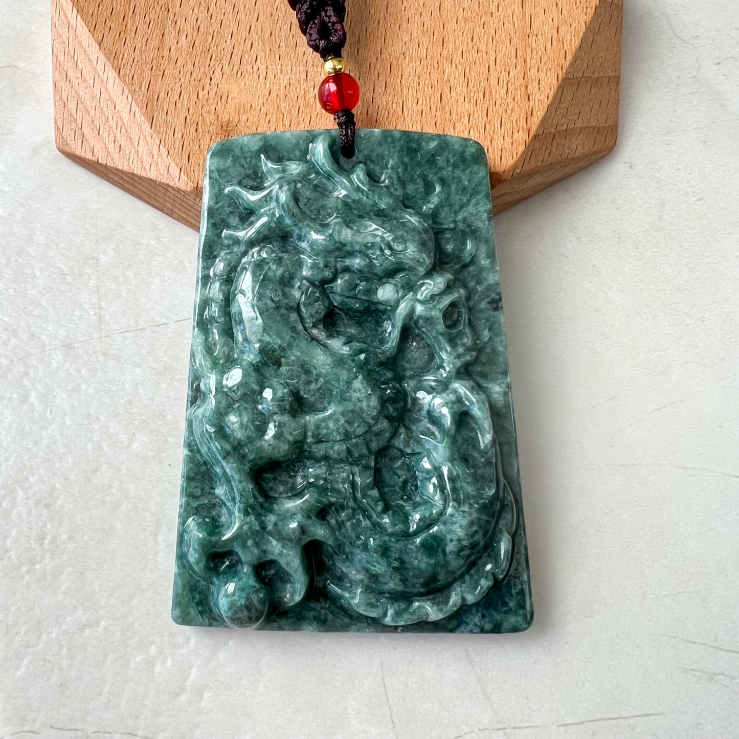 Large Jadeite Jade Dragon Chinese Zodiac Hand Carved Pendant Necklace, YJ-0321-0441609