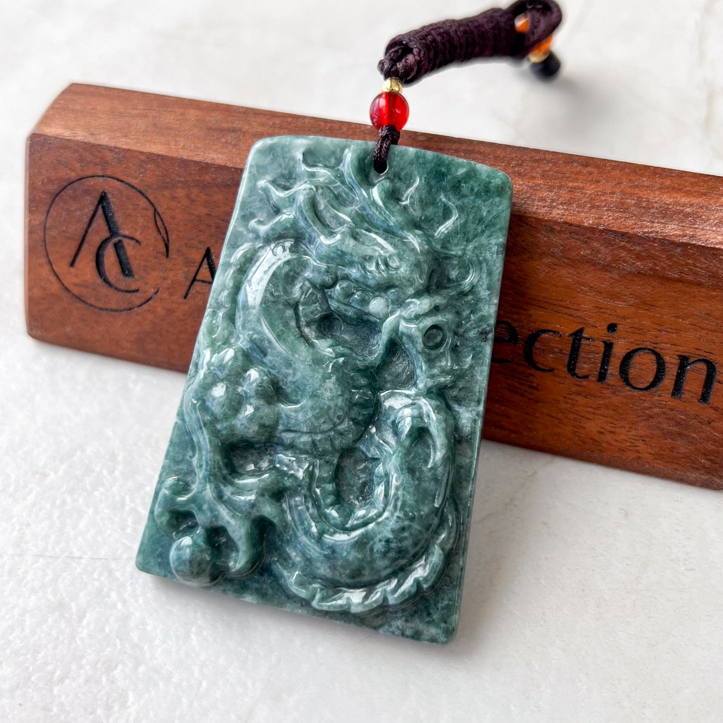 Large Jadeite Jade Dragon Chinese Zodiac Hand Carved Pendant Necklace, YJ-0321-0441609