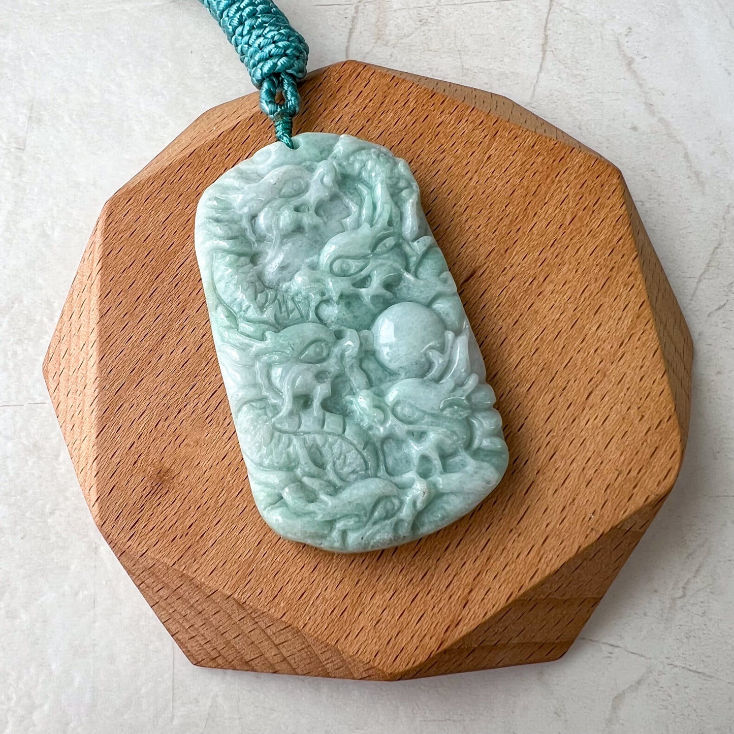 9 Dragon Jadeite Jade Chinese Zodiac Hand Carved Pendant Necklace, YJ-0321-0447197