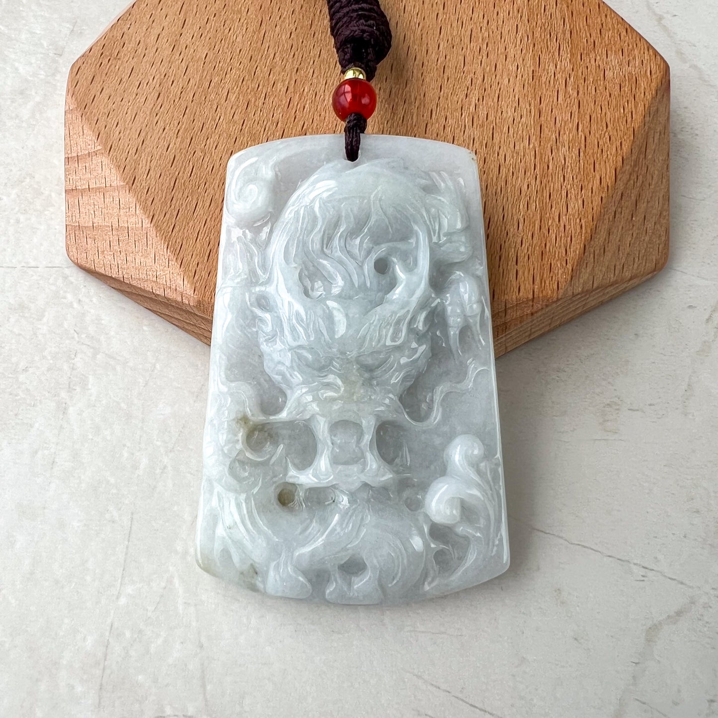 Jadeite Jade Dragon Chinese Zodiac Hand Carved Pendant Necklace, YJ-0321-0332257