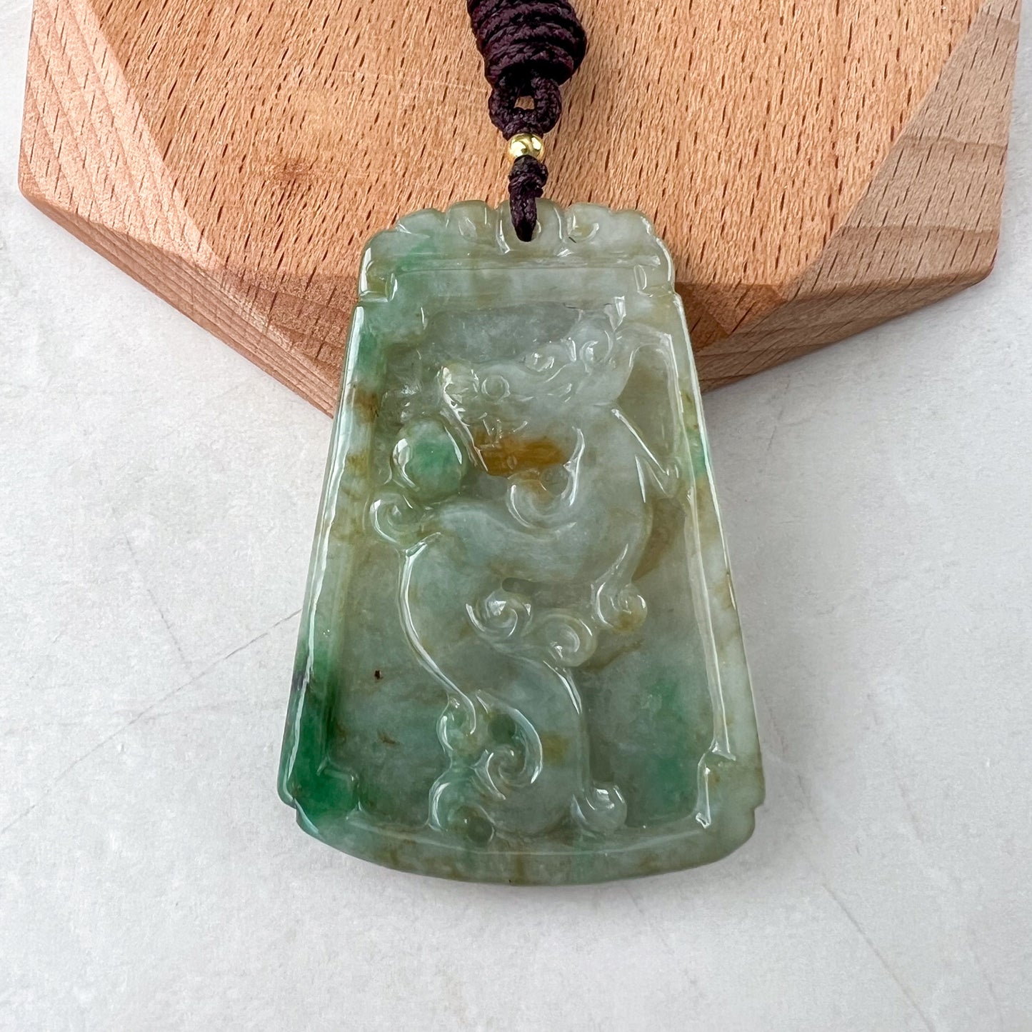 Green Yellow Jadeite Jade Dragon Chinese Zodiac Hand Carved Pendant Necklace, YJ-0321-0338559