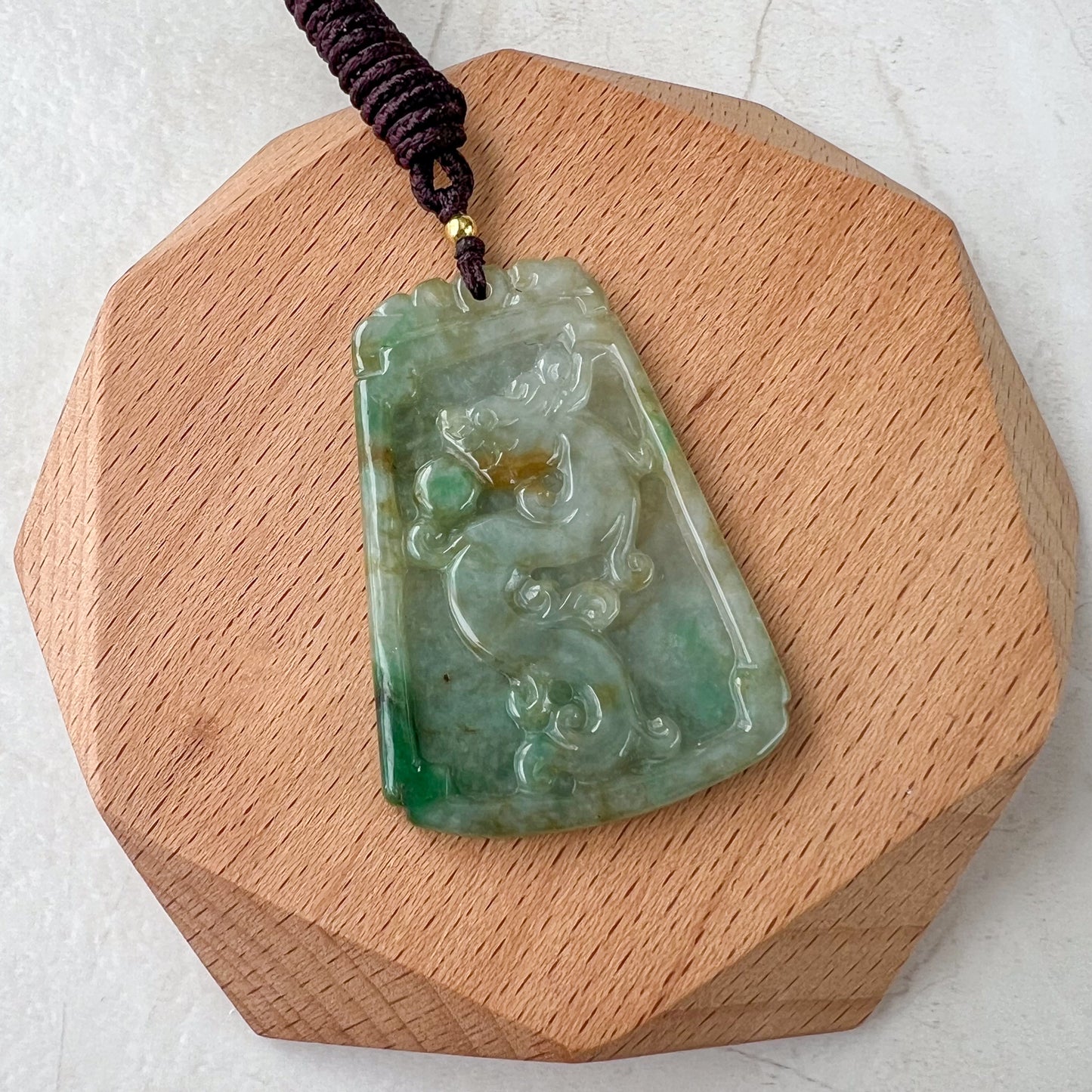 Green Yellow Jadeite Jade Dragon Chinese Zodiac Hand Carved Pendant Necklace, YJ-0321-0338559