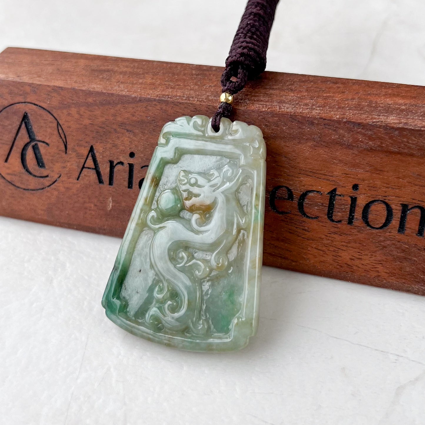 Green Yellow Jadeite Jade Dragon Chinese Zodiac Hand Carved Pendant Necklace, YJ-0321-0338559