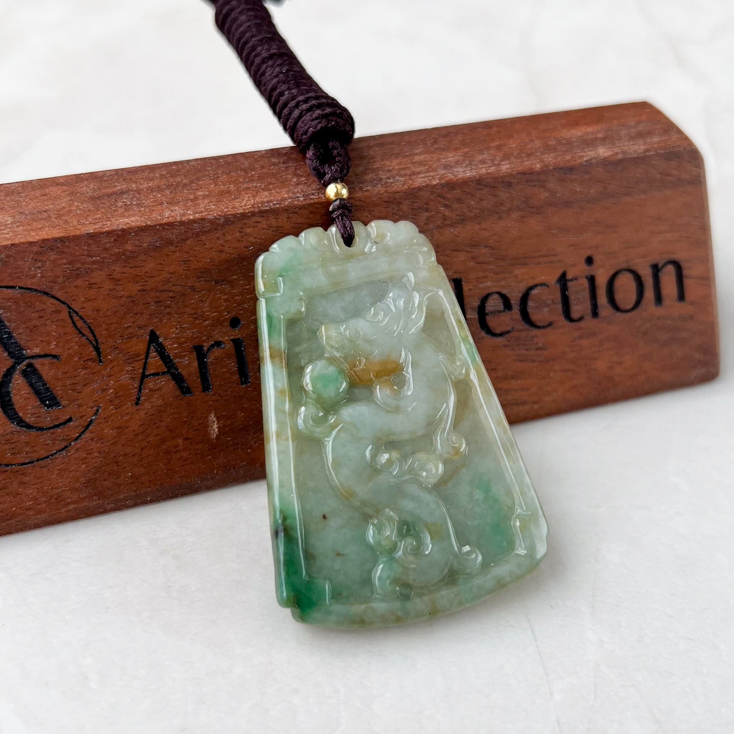 Green Yellow Jadeite Jade Dragon Chinese Zodiac Hand Carved Pendant Necklace, YJ-0321-0338559