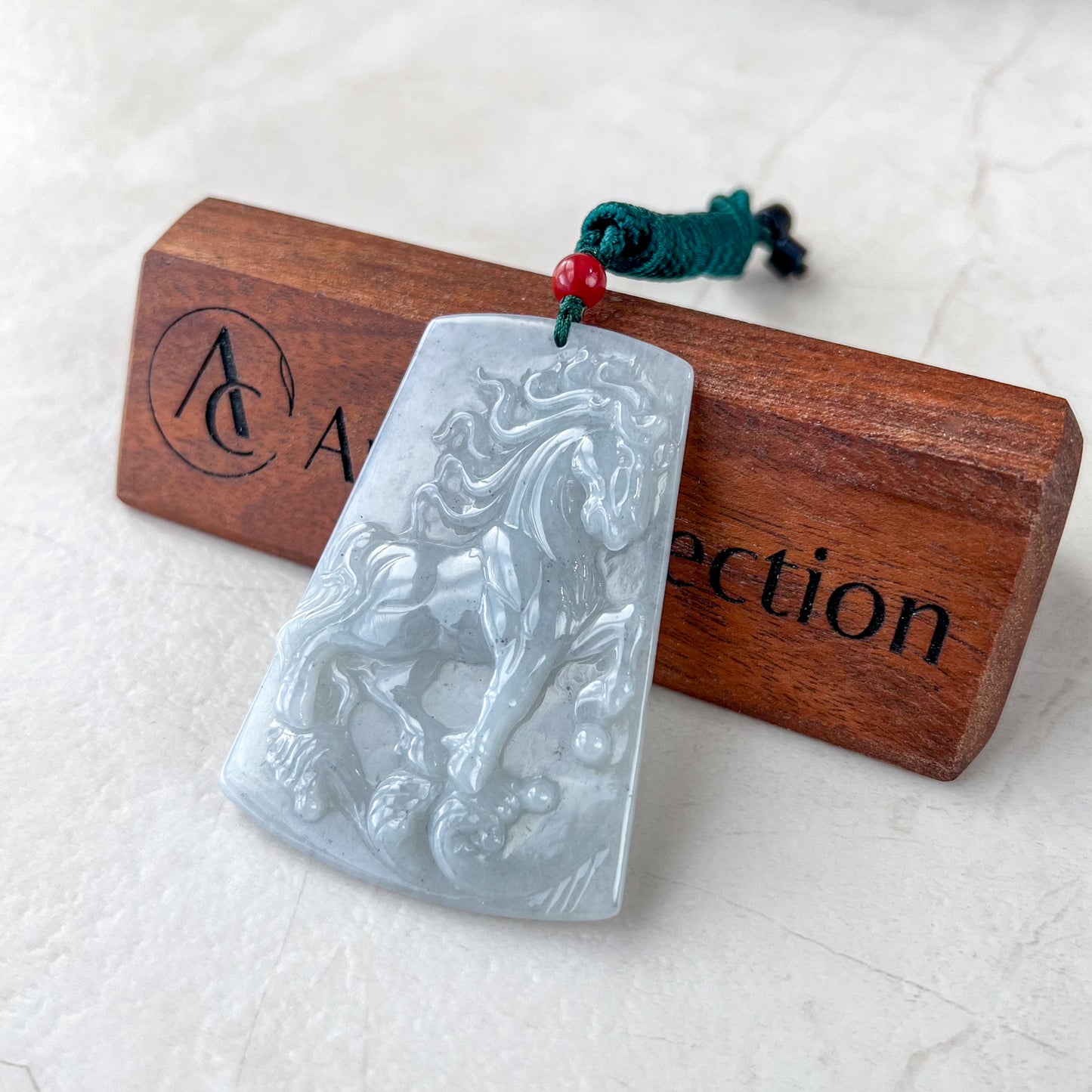 Large White Horse Jade Jadeite Chinese Zodiac Carved Pendant Necklace, YJ-0321-0329838