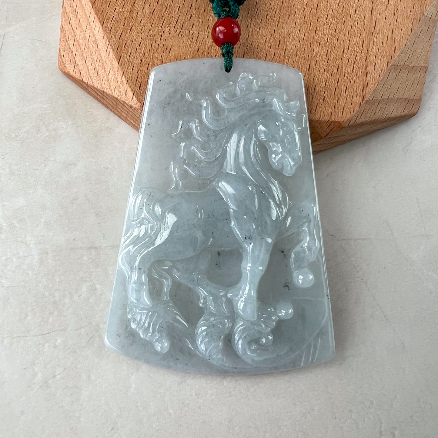 Large White Horse Jade Jadeite Chinese Zodiac Carved Pendant Necklace, YJ-0321-0329838