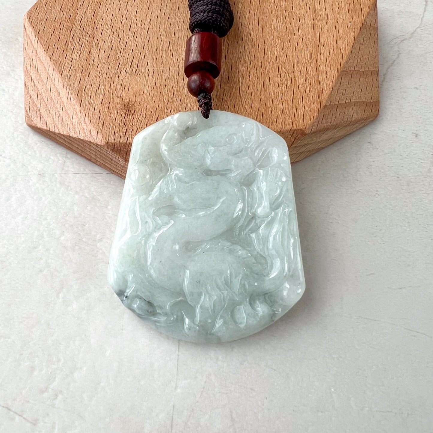 Jadeite Jade Dragon Chinese Zodiac Hand Carved Pendant Necklace, YJ-0321-0463677