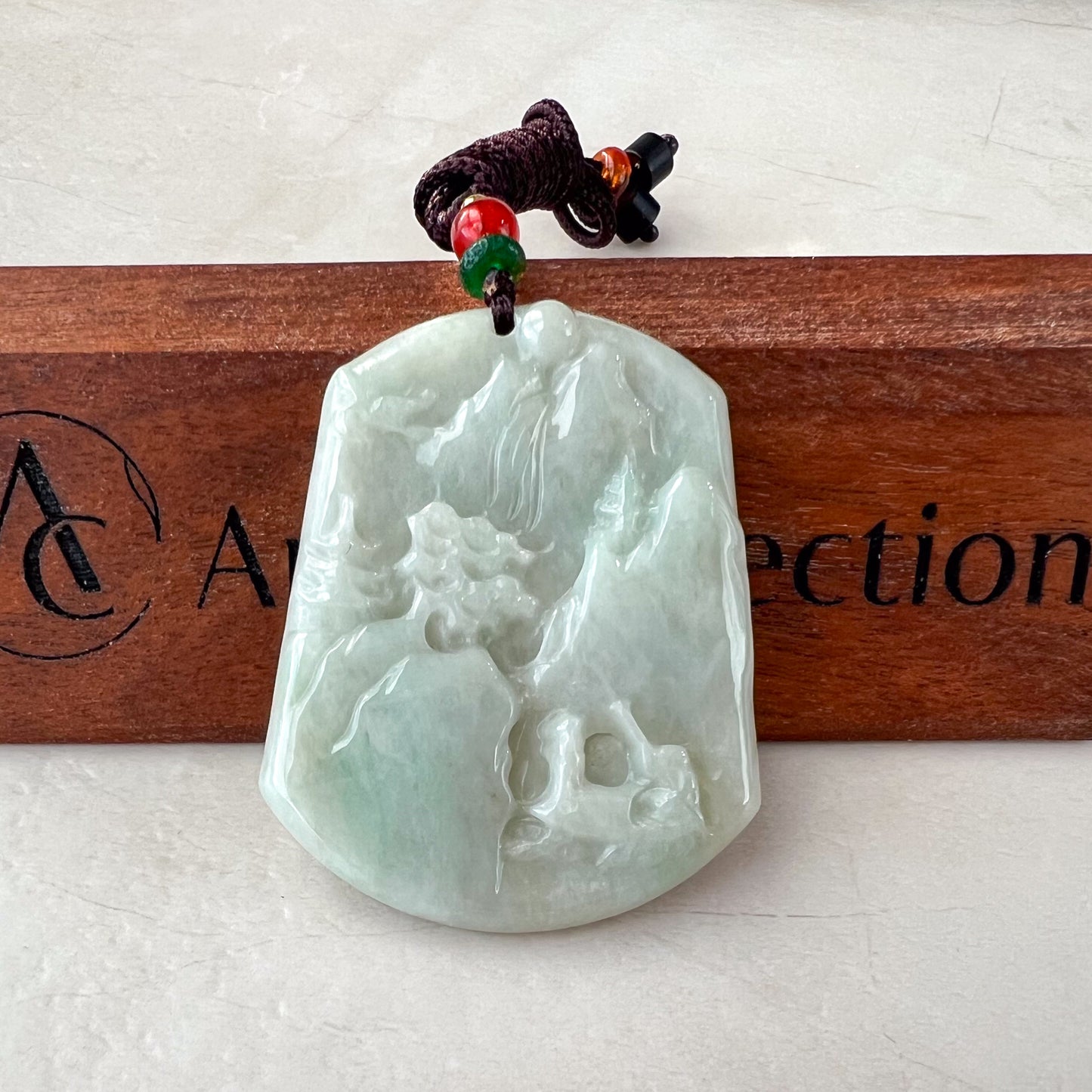 Jadeite Jade Landscape Mountain Forest River Scenery Hand Carved Pendant Necklace, YJ-0321-0318729