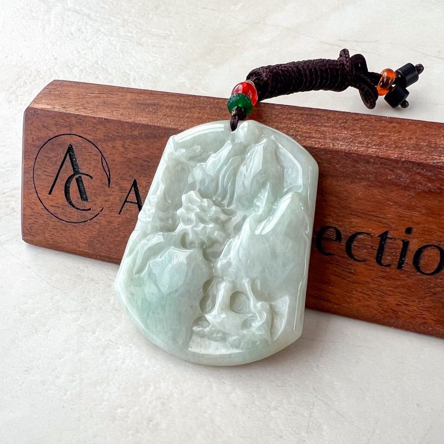 Jadeite Jade Landscape Mountain Forest River Scenery Hand Carved Pendant Necklace, YJ-0321-0318729