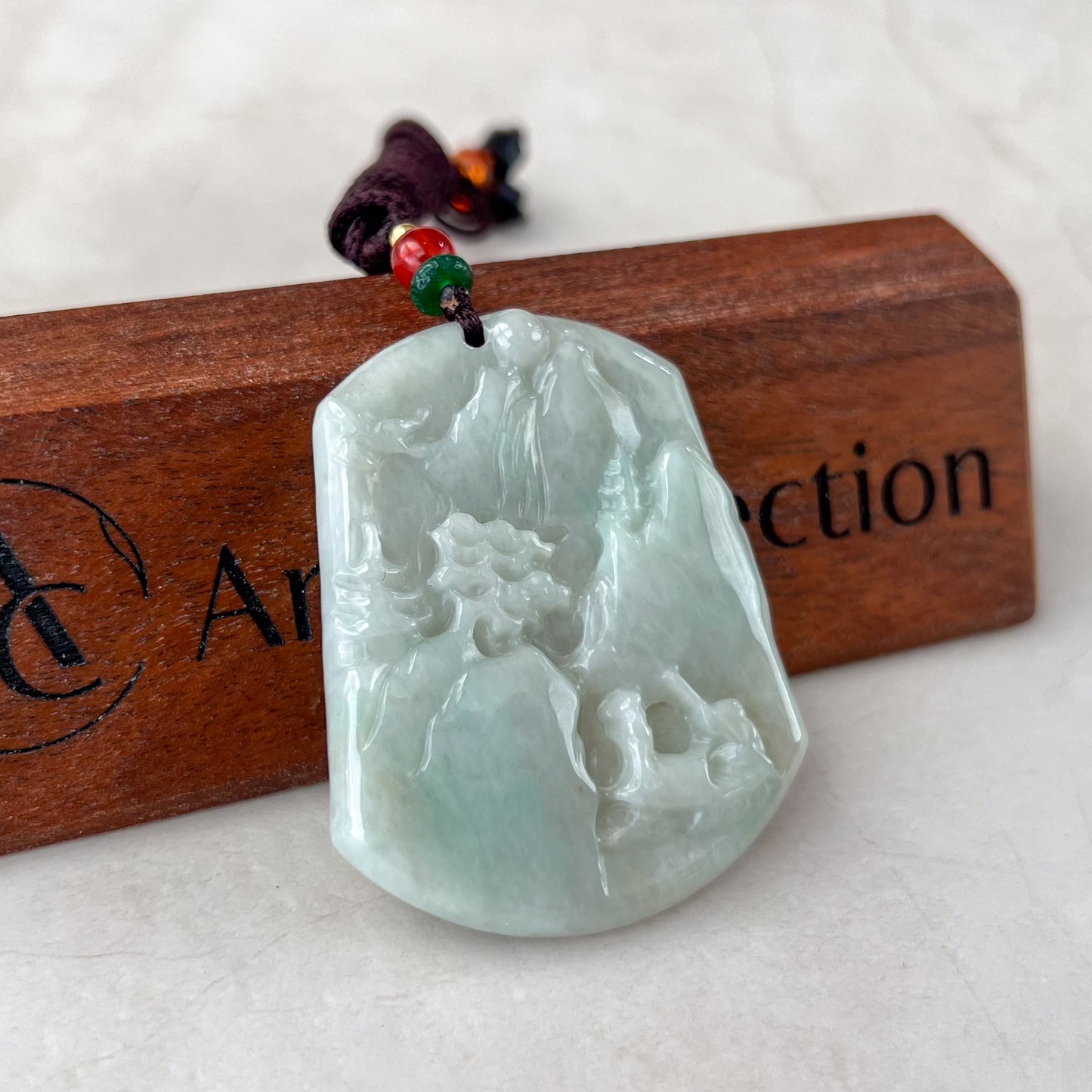 Jadeite Jade Landscape Mountain Forest River Scenery Hand Carved Pendant Necklace, YJ-0321-0318729