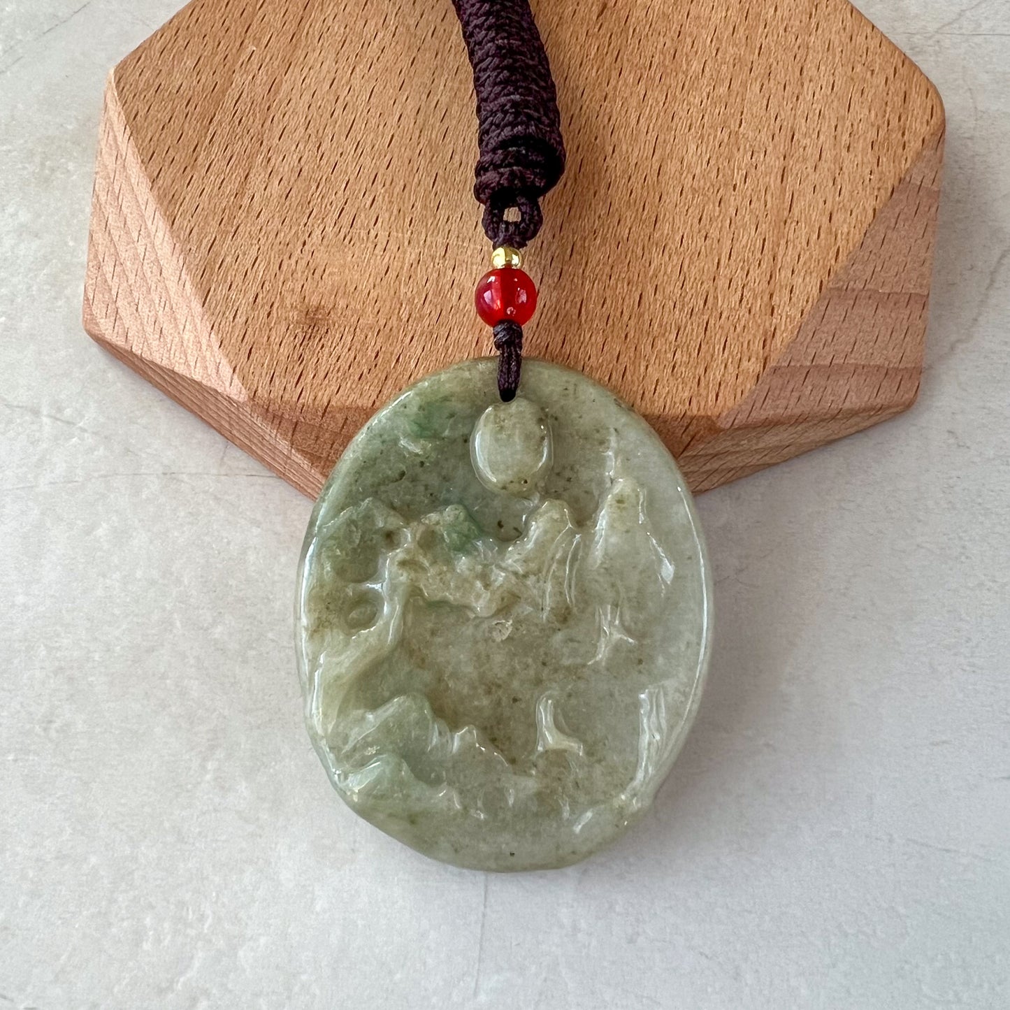 Jadeite Jade Landscape Mountain Forest River Scenery Hand Carved Pendant Necklace, YJ-0321-0437906