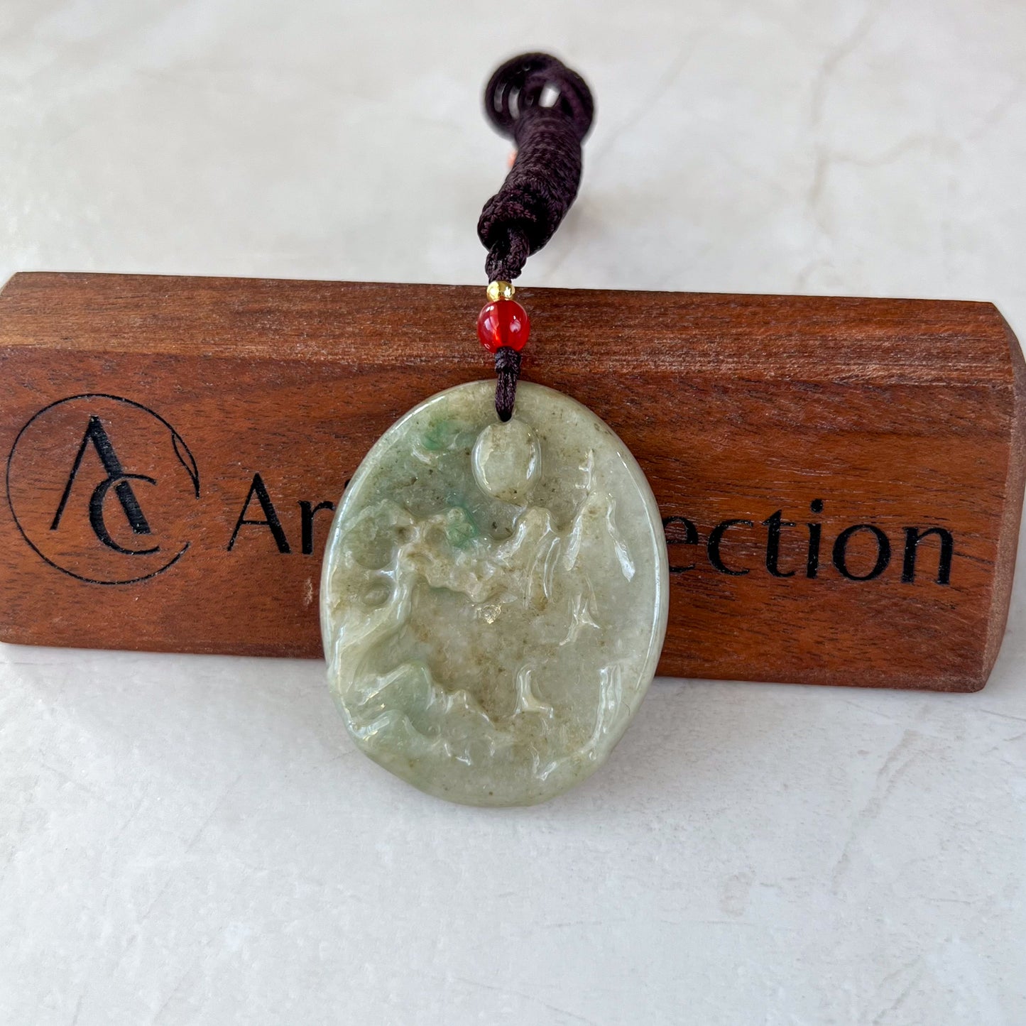 Jadeite Jade Landscape Mountain Forest River Scenery Hand Carved Pendant Necklace, YJ-0321-0437906