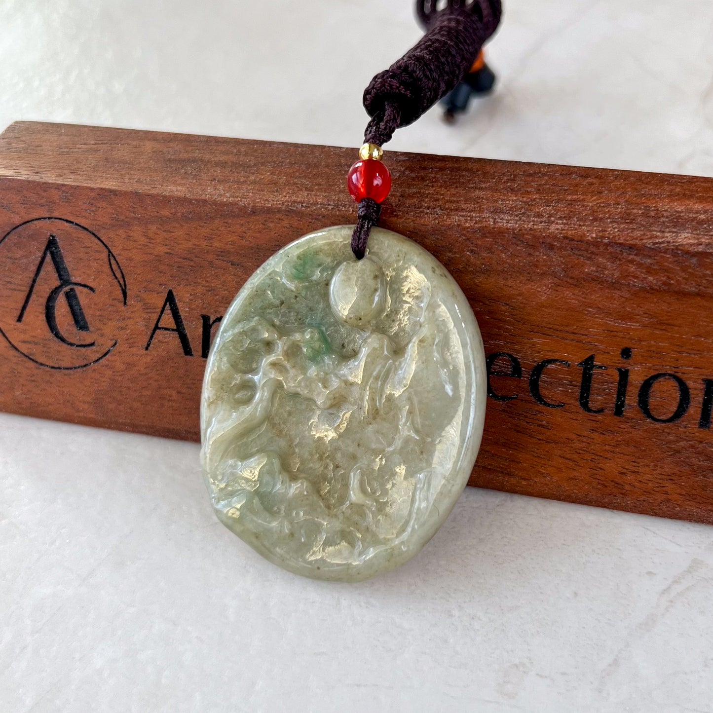 Jadeite Jade Landscape Mountain Forest River Scenery Hand Carved Pendant Necklace, YJ-0321-0437906