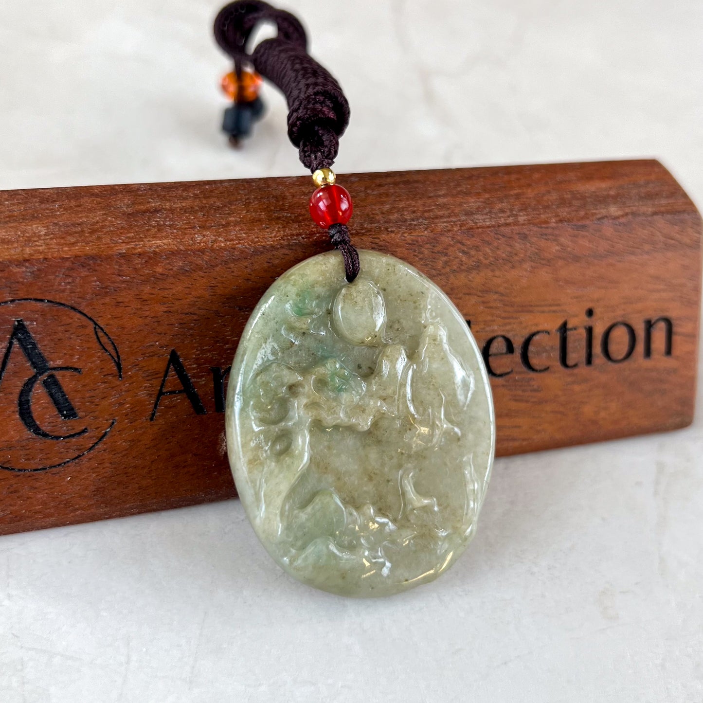 Jadeite Jade Landscape Mountain Forest River Scenery Hand Carved Pendant Necklace, YJ-0321-0437906