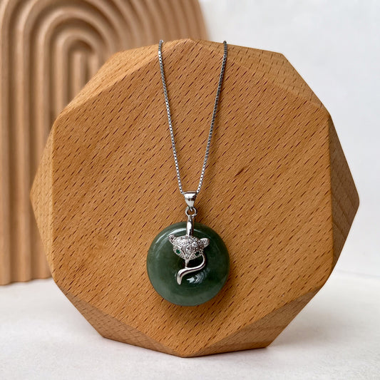 Jadeite Jade Minimalist Dainty Cat Donut Sterling Silver Necklace, YJ-0321-0326616