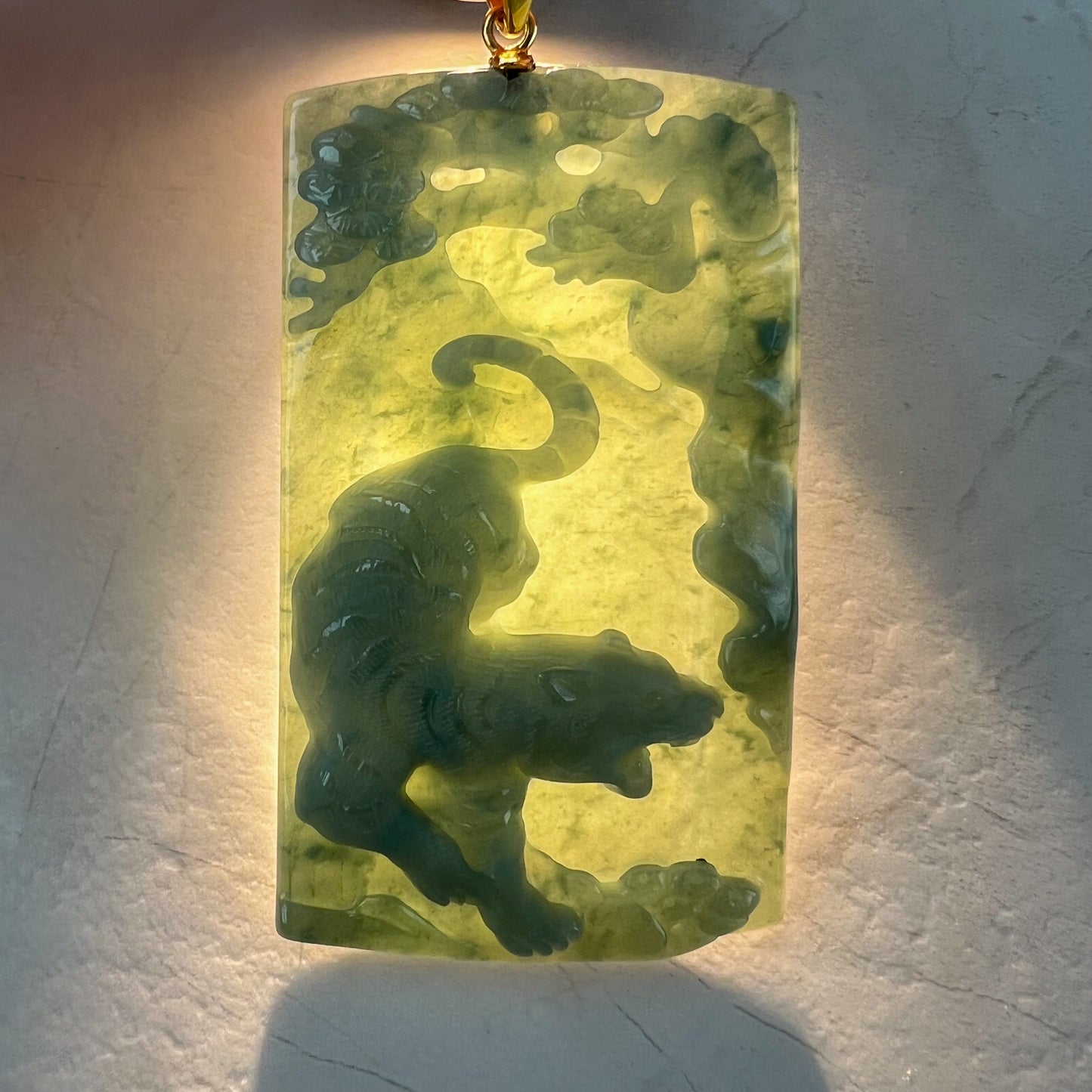 Alpine Roar Tiger Pendant, Blue Green Jadeite Jade Tiger Pendant with 18K Gold Bail, Chinese Zodiac Carved Pendant, NVN-0523-1715026381