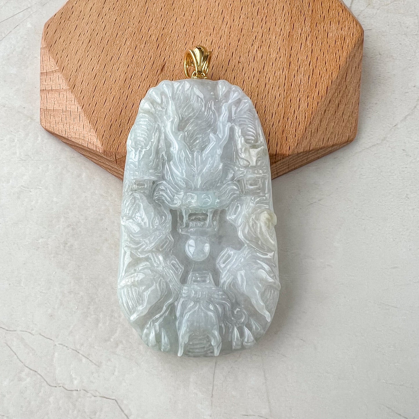 9 Dragon Jadeite Jade with 18K Solid Gold, Chinese Zodiac Hand Carved Pendant Necklace, YGR-0423-0002308