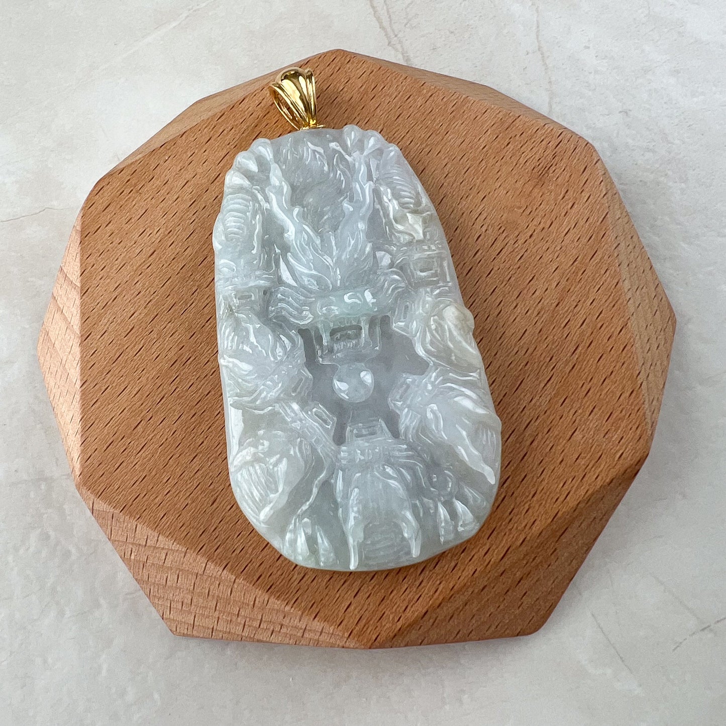 9 Dragon Jadeite Jade with 18K Solid Gold, Chinese Zodiac Hand Carved Pendant Necklace, YGR-0423-0002308