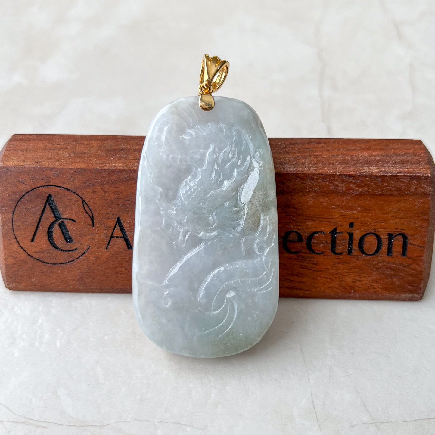 9 Dragon Jadeite Jade with 18K Solid Gold, Chinese Zodiac Hand Carved Pendant Necklace, YGR-0423-0002308