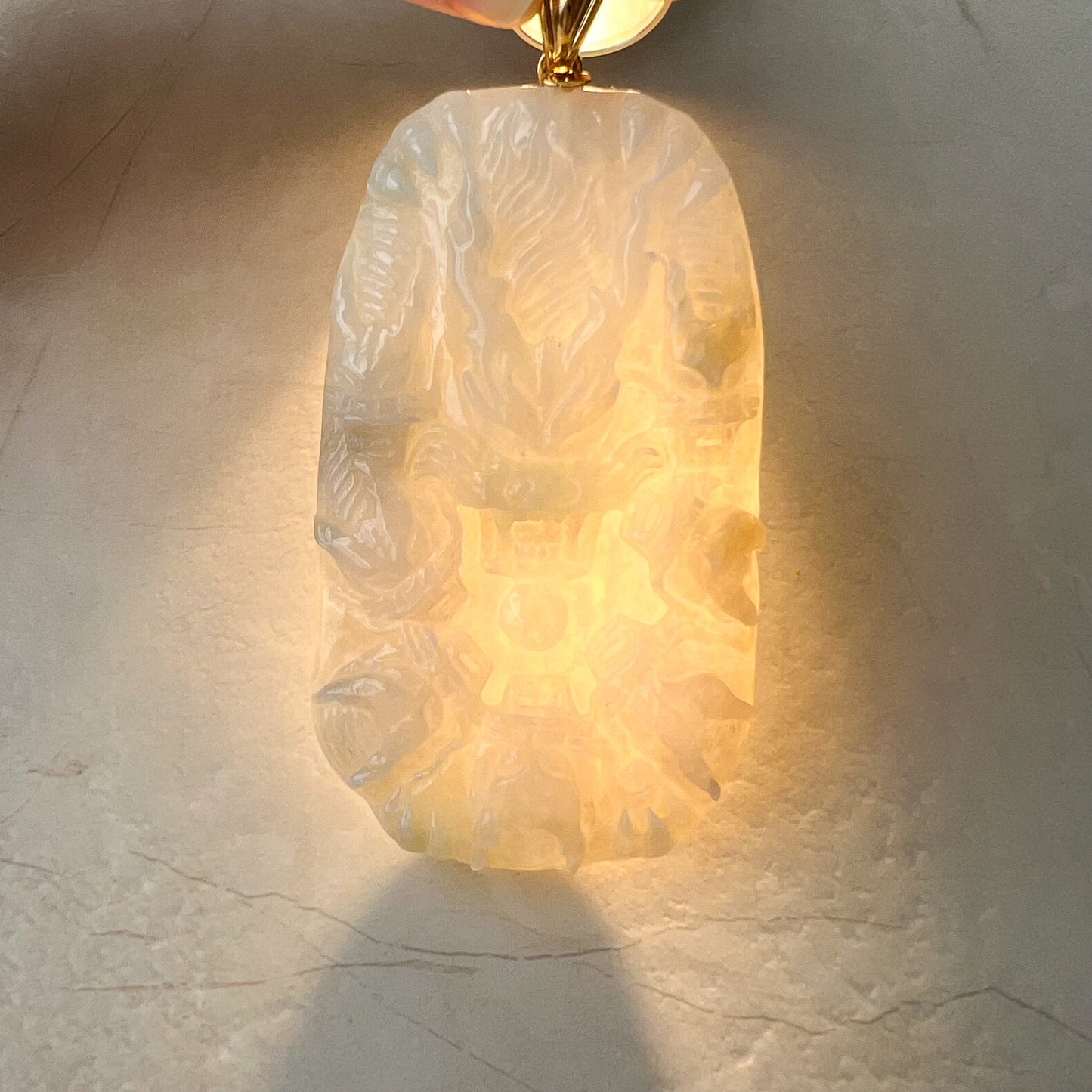 9 Dragon Jadeite Jade with 18K Solid Gold, Chinese Zodiac Hand Carved Pendant Necklace, YGR-0423-0002308