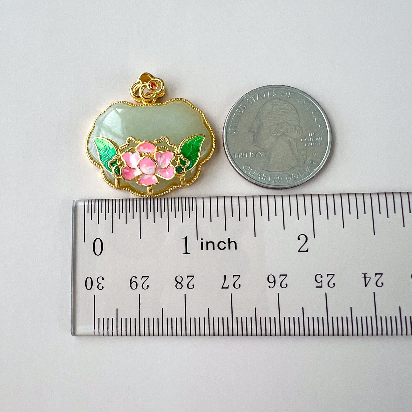 Lotus Radiance Ruyi Pendant, Nephrite Jade Gold Plated Sterling Silver Pendant, 如意, JSY-0424-3061