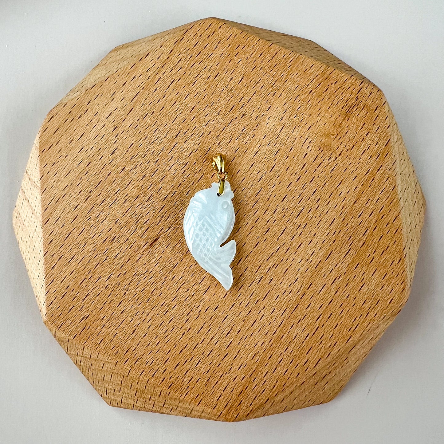 Jadeite Jade Small Translucent Fish Pendant with 18K Solid Gold Bail, SHWQ-0423-1700374598