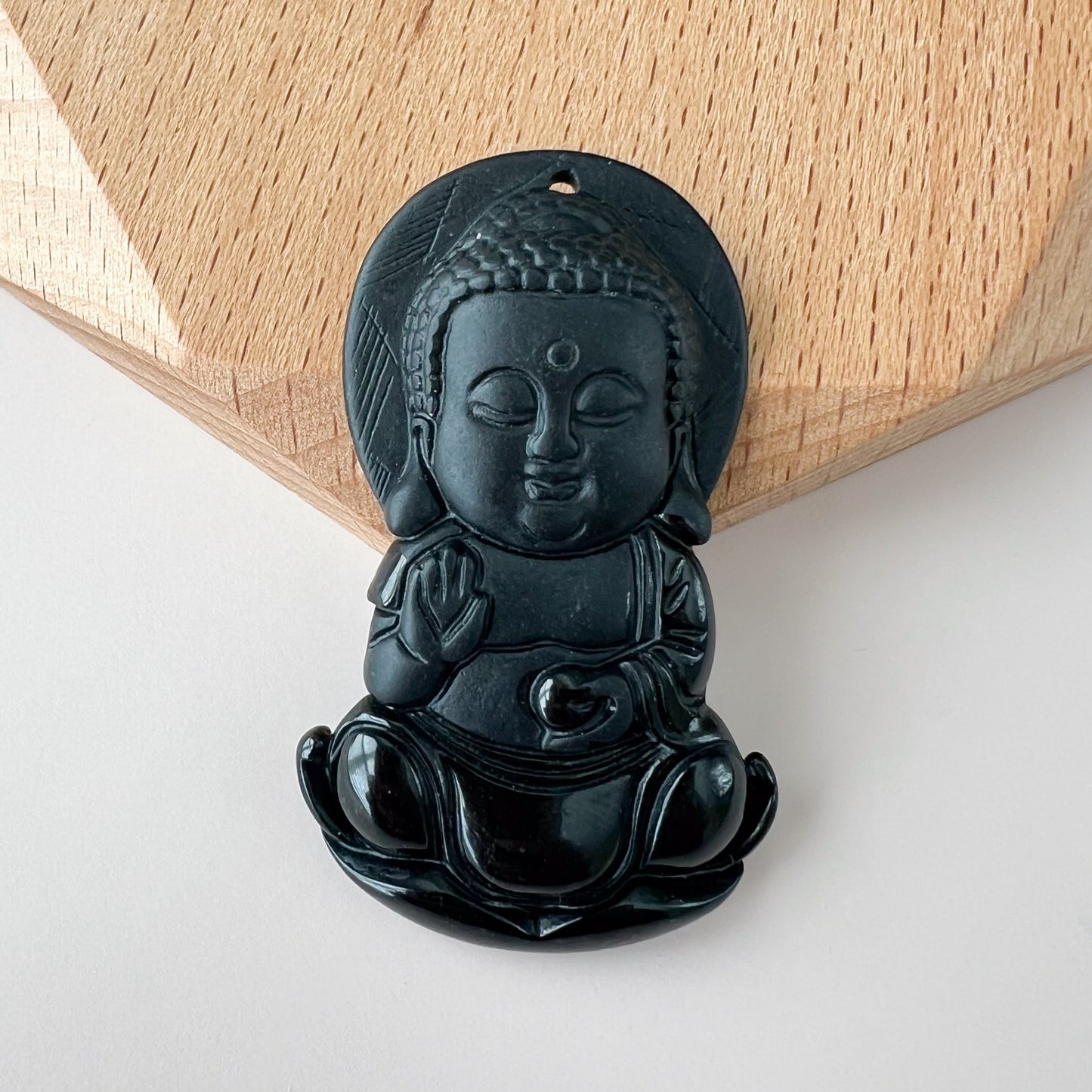 Black Jadeite Jade Omphacite Baby Buddha Necklace, LGG-1221-1646854499