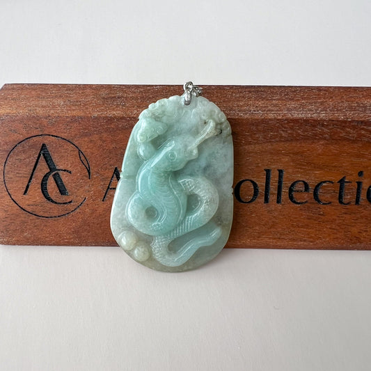 Guardian Snake Jade Pendant with Sterling Silver Bail, Jadeite Jade Snake Chinese Zodiac Carved Pendant Necklace, NVN-0424-1749423233