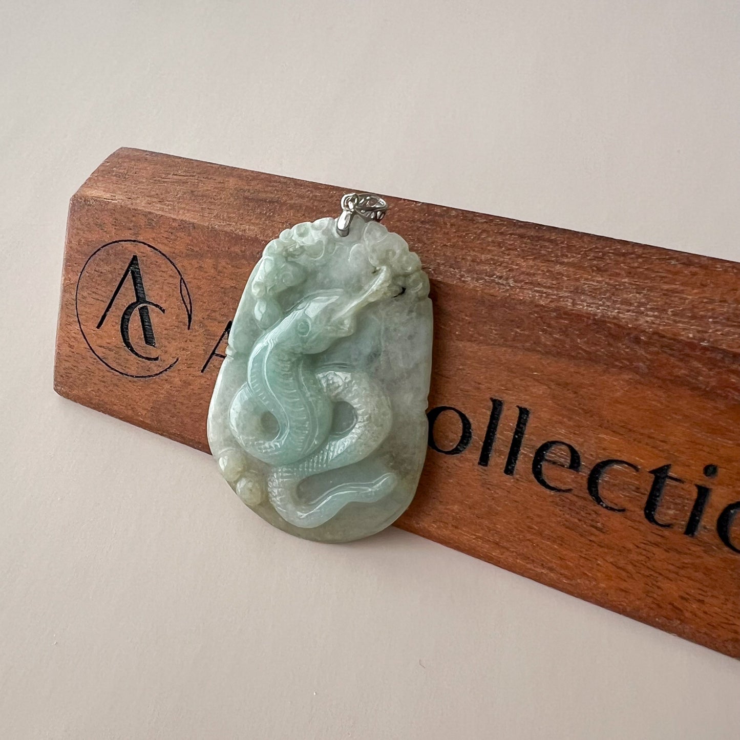 Guardian Snake Jade Pendant with Sterling Silver Bail, Jadeite Jade Snake Chinese Zodiac Carved Pendant Necklace, NVN-0424-1749423233