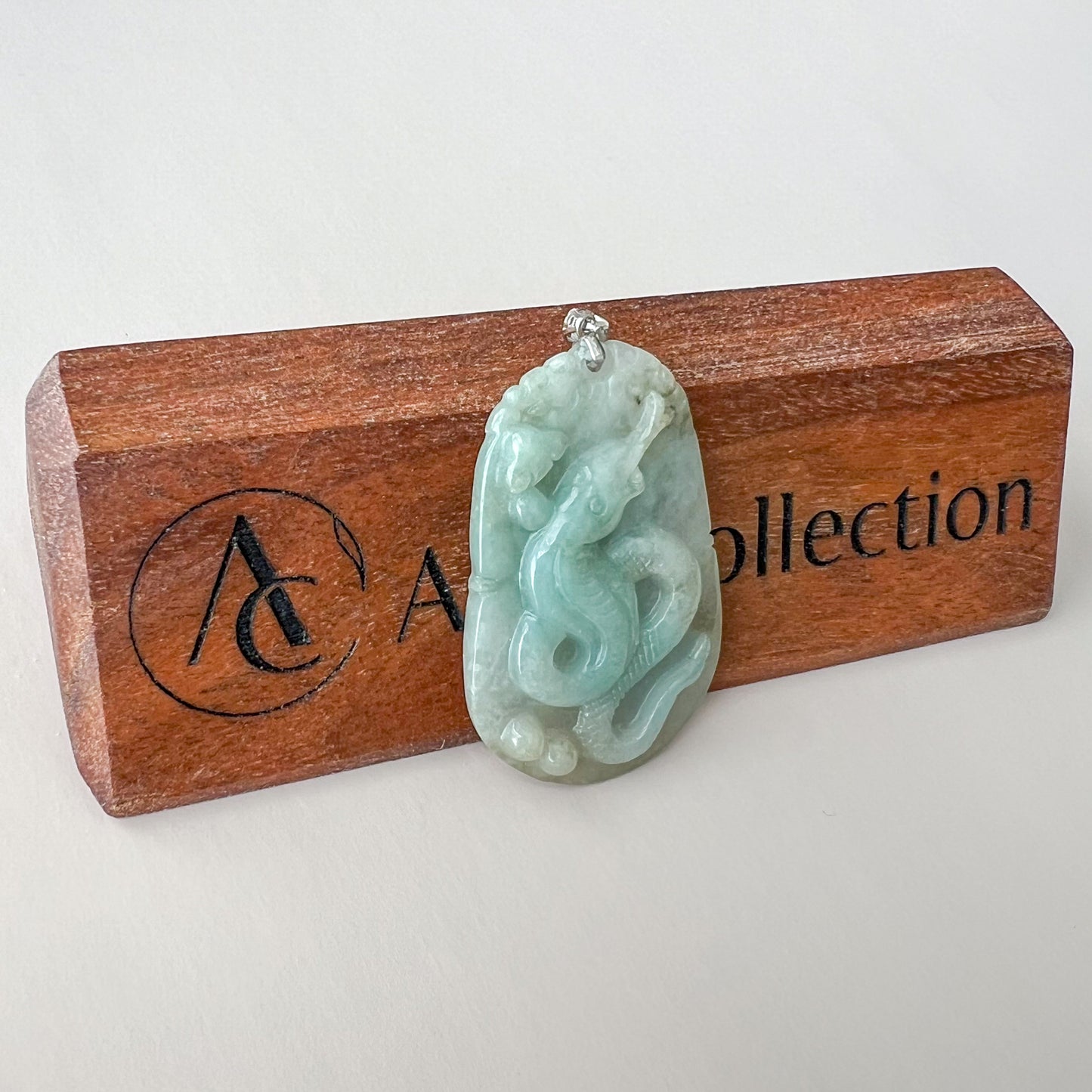 Guardian Snake Jade Pendant with Sterling Silver Bail, Jadeite Jade Snake Chinese Zodiac Carved Pendant Necklace, NVN-0424-1749423233