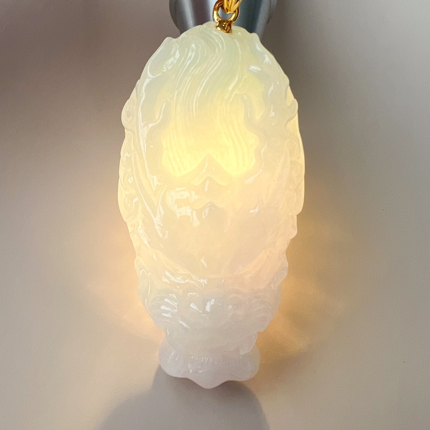 Flowing Clouds Dragon Head Jadeite Jade Pendant with 18K Gold