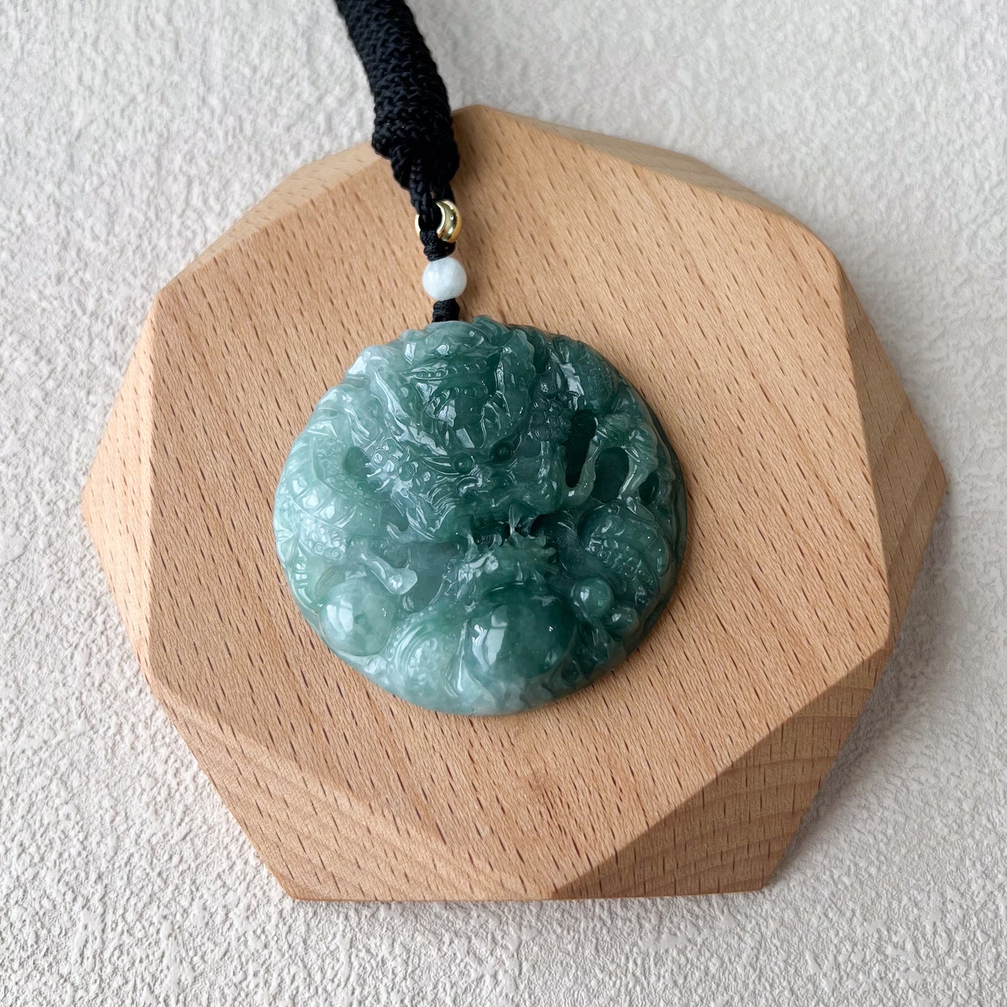 Dual Essence Dragon Medallion, Jadeite Jade Dragon Chinese Zodiac Hand Carved Pendant Necklace, YJ-1222-0092281