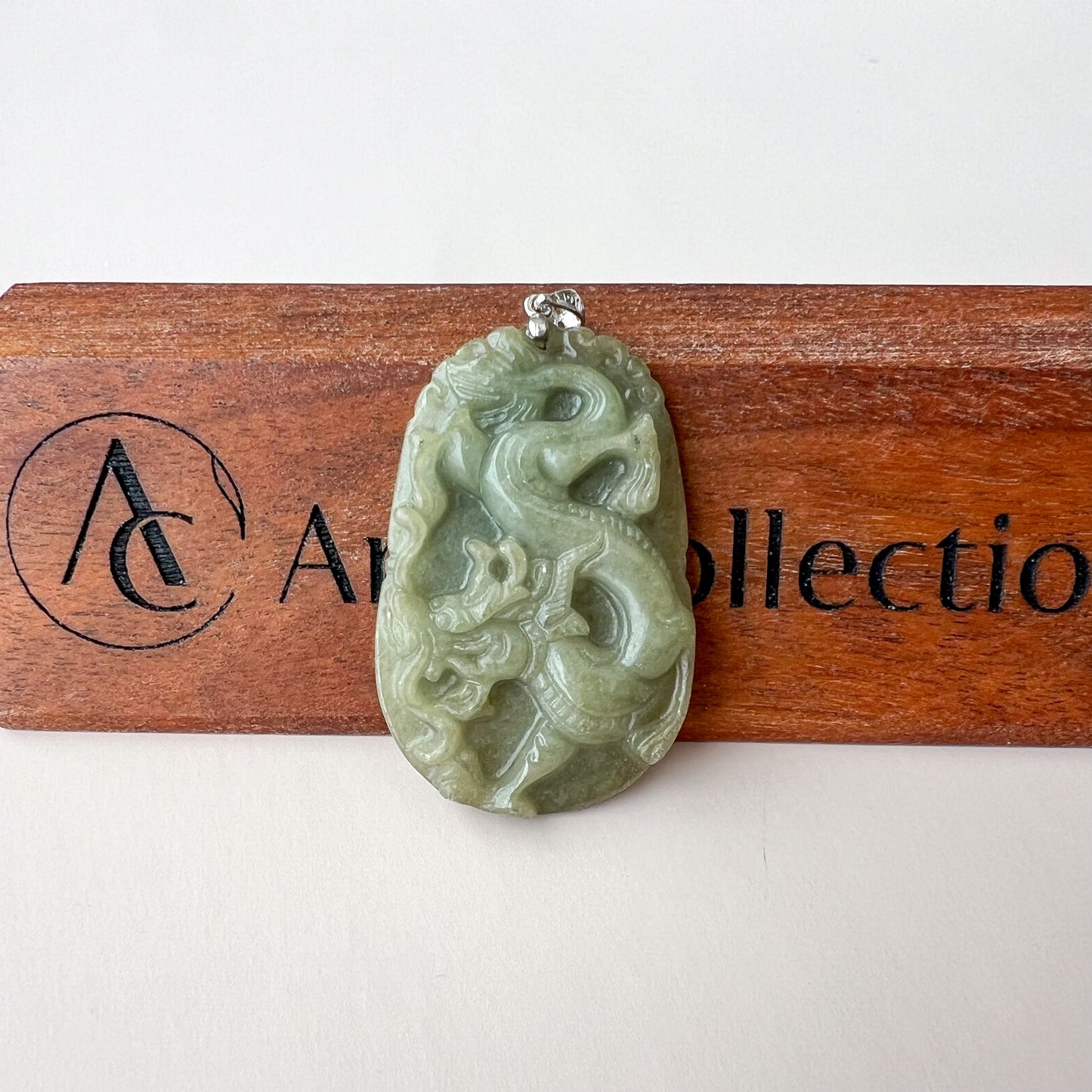 Dragon Zodiac Jade Pendant with Sterling Silver Bail, Jadeite Jade Dragon Chinese Zodiac Pendant, NVN-0424-1757019051