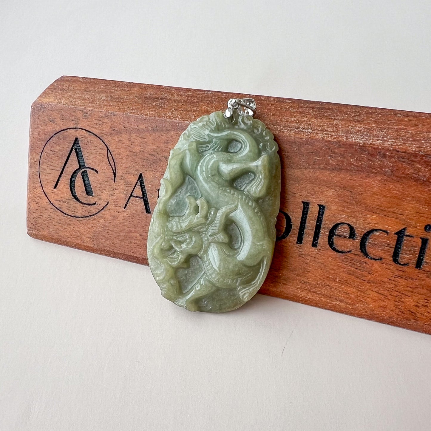 Dragon Zodiac Jade Pendant with Sterling Silver Bail, Jadeite Jade Dragon Chinese Zodiac Pendant, NVN-0424-1757019051