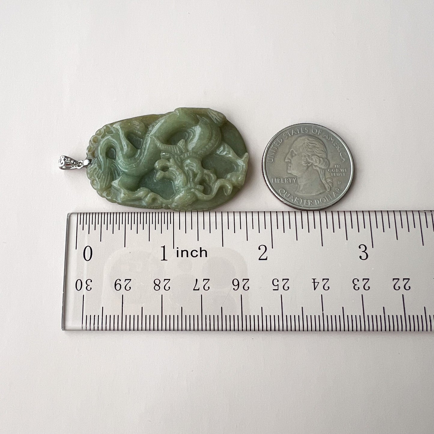 Dragon Zodiac Jade Pendant with Sterling Silver Bail, Jadeite Jade Dragon Chinese Zodiac Pendant, NVN-0424-1757019051
