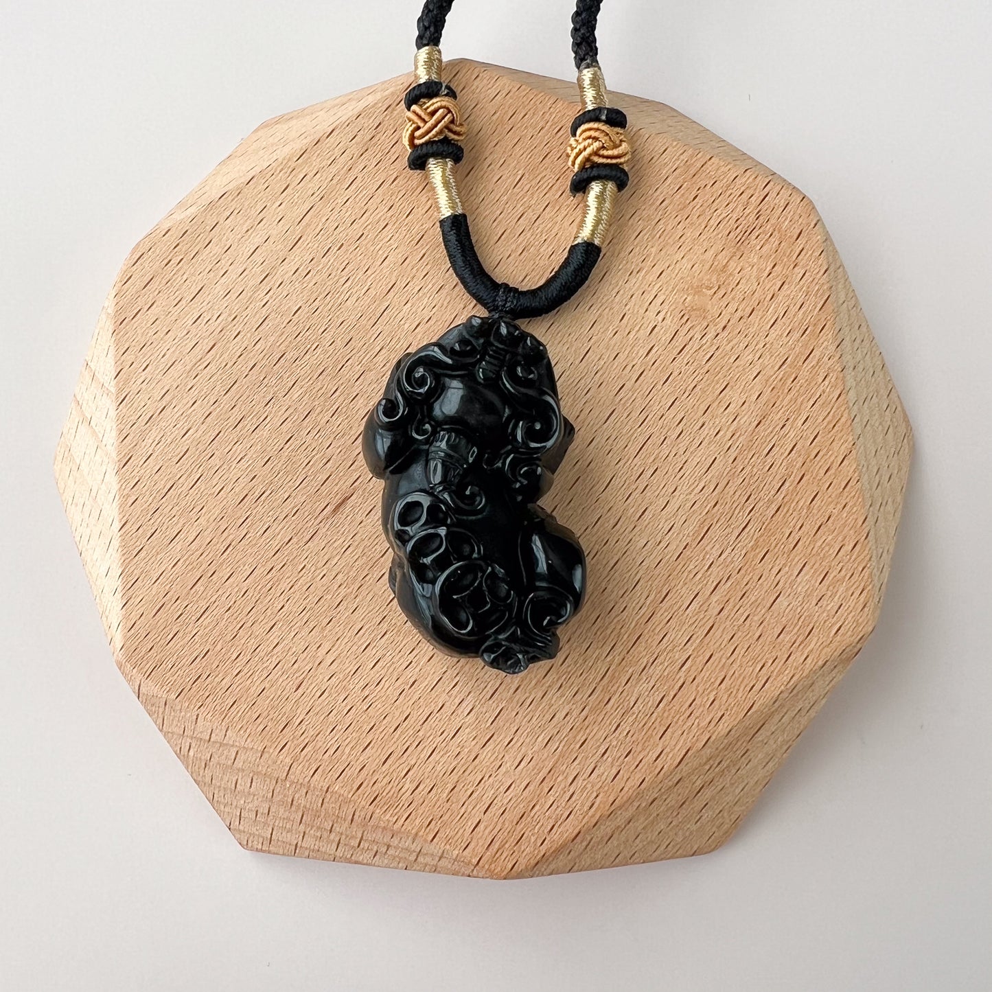 Black Obsidian Dragon Pixiu Pi Xiu, 貔貅, Carved Pendant Necklace, YW-0110-1646454234