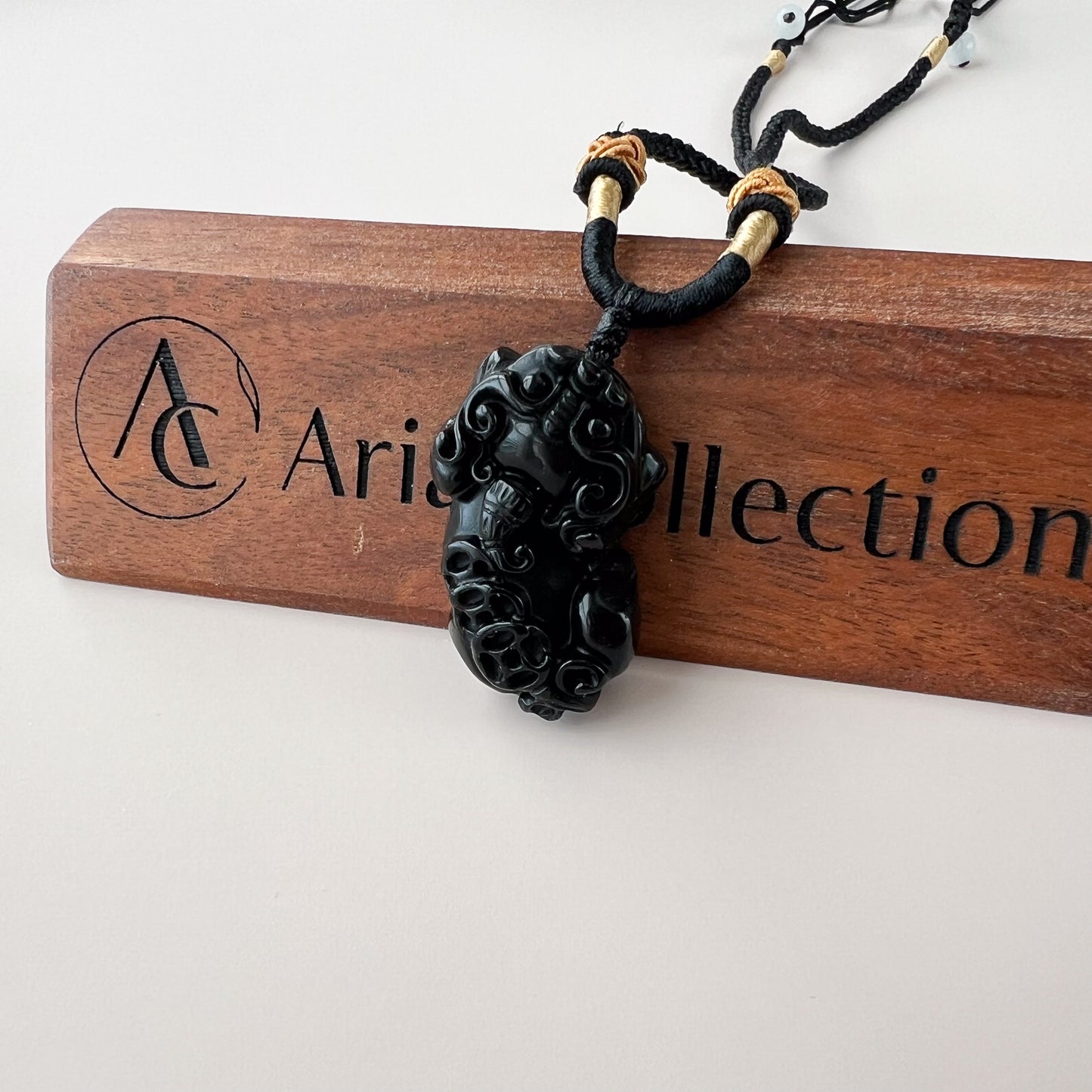 Black Obsidian Dragon Pixiu Pi Xiu, 貔貅, Carved Pendant Necklace, YW-0110-1646454234