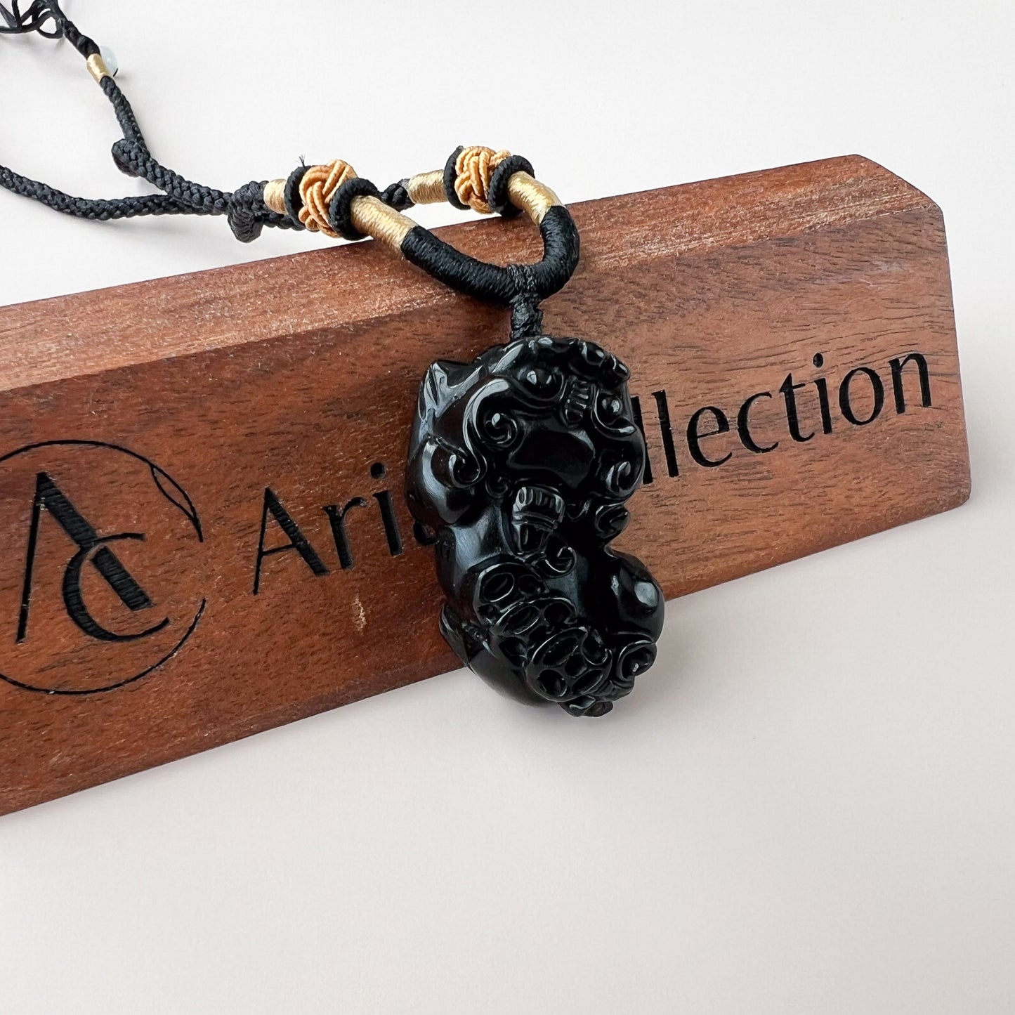 Black Obsidian Dragon Pixiu Pi Xiu, 貔貅, Carved Pendant Necklace, YW-0110-1646454234