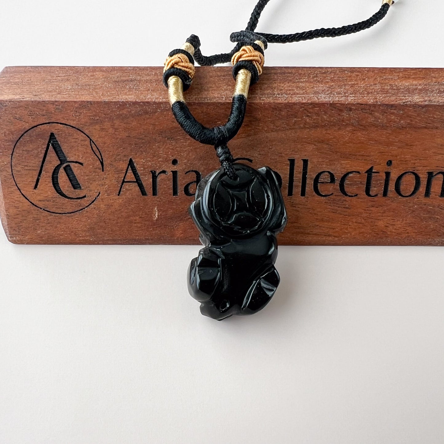 Black Obsidian Dragon Pixiu Pi Xiu, 貔貅, Carved Pendant Necklace, YW-0110-1646454234