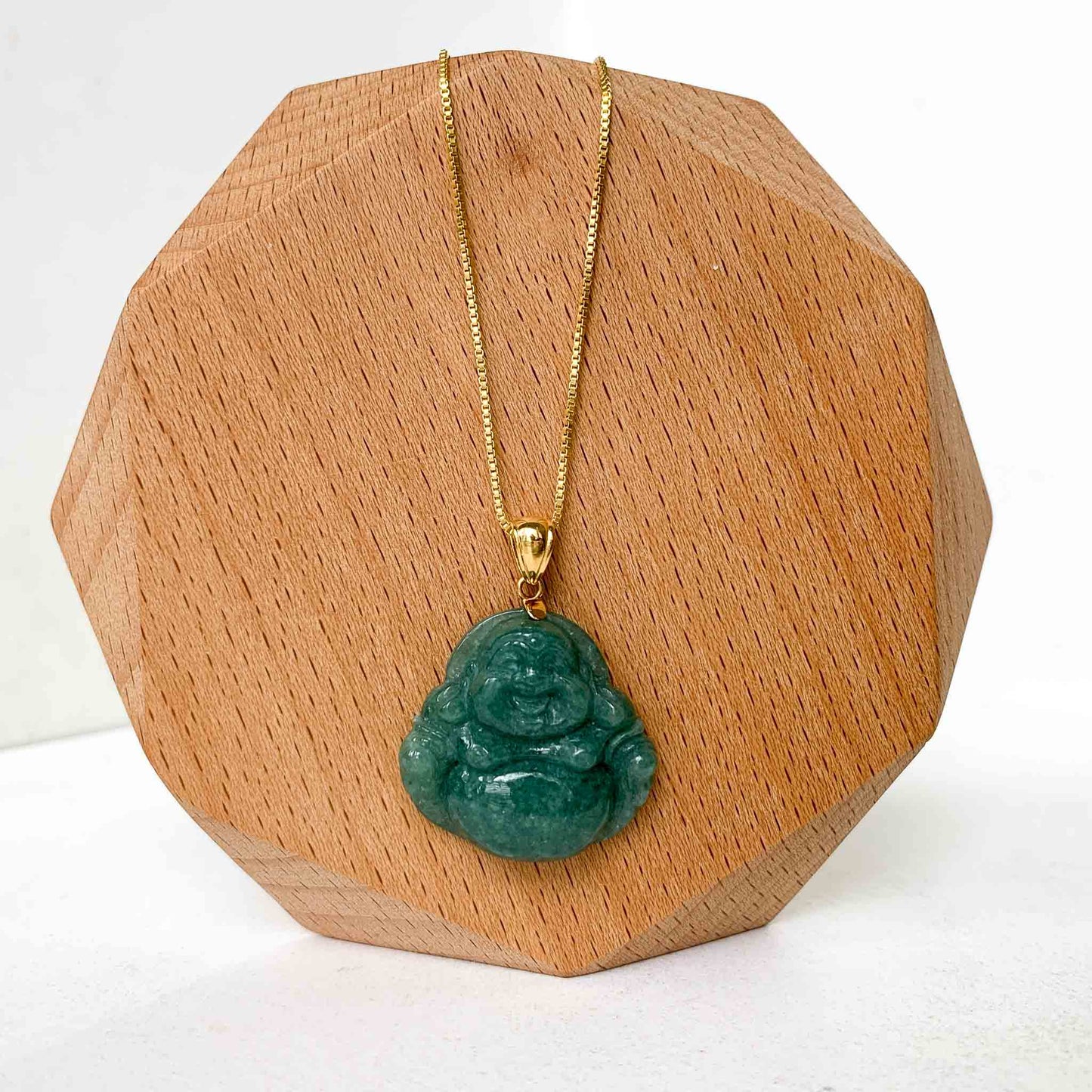 Green Happy Buddha Jadeite Jade with 18K Solid Gold Pendant, SHWQ-0423-1682304755
