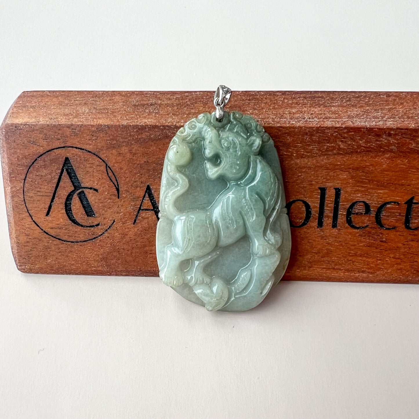 Guardian Tiger Jade Pendant with Sterling Silver Bail, Jadeite Jade Tiger Chinese Zodiac Carved Pendant Necklace, NVN-0424-1748141529