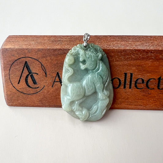 Guardian Tiger Jade Pendant with Sterling Silver Bail, Jadeite Jade Tiger Chinese Zodiac Carved Pendant Necklace, NVN-0424-1748141529