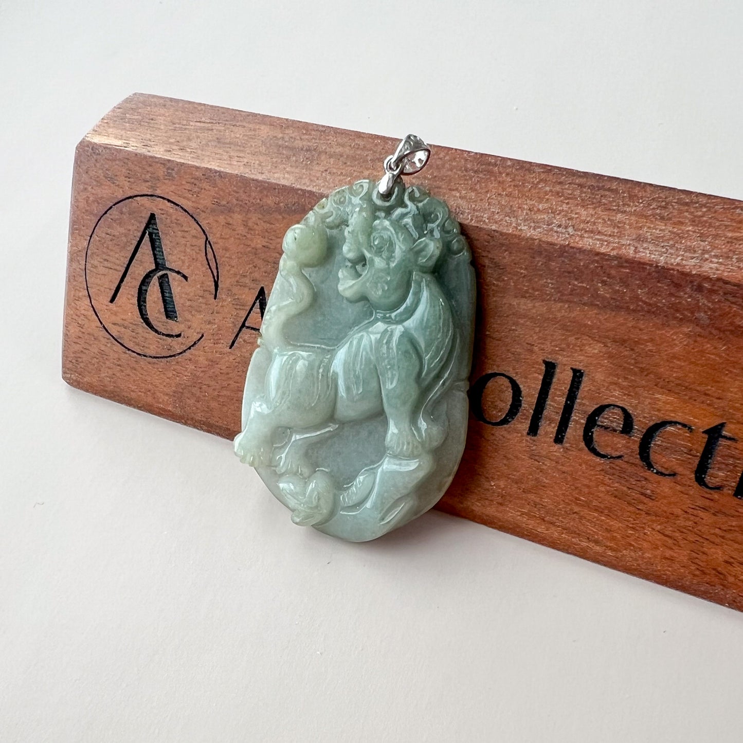 Guardian Tiger Jade Pendant with Sterling Silver Bail, Jadeite Jade Tiger Chinese Zodiac Carved Pendant Necklace, NVN-0424-1748141529