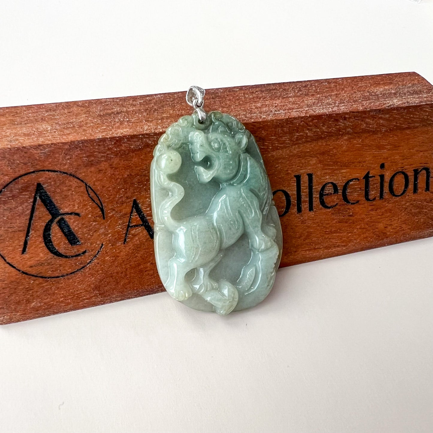 Guardian Tiger Jade Pendant with Sterling Silver Bail, Jadeite Jade Tiger Chinese Zodiac Carved Pendant Necklace, NVN-0424-1748141529