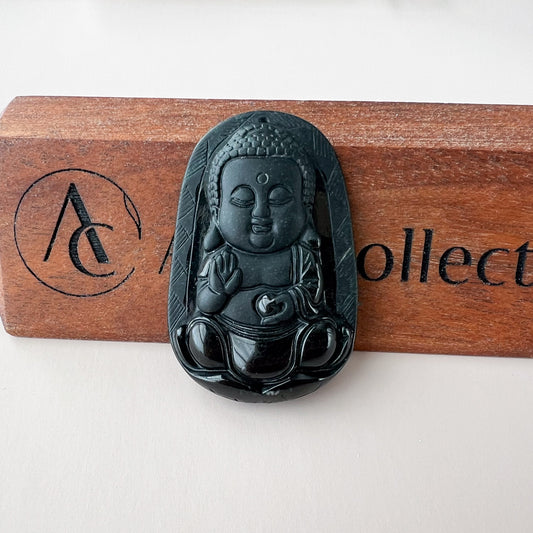 Black Jadeite Jade Omphacite Baby Buddha Necklace, LGG-1221-1646854463