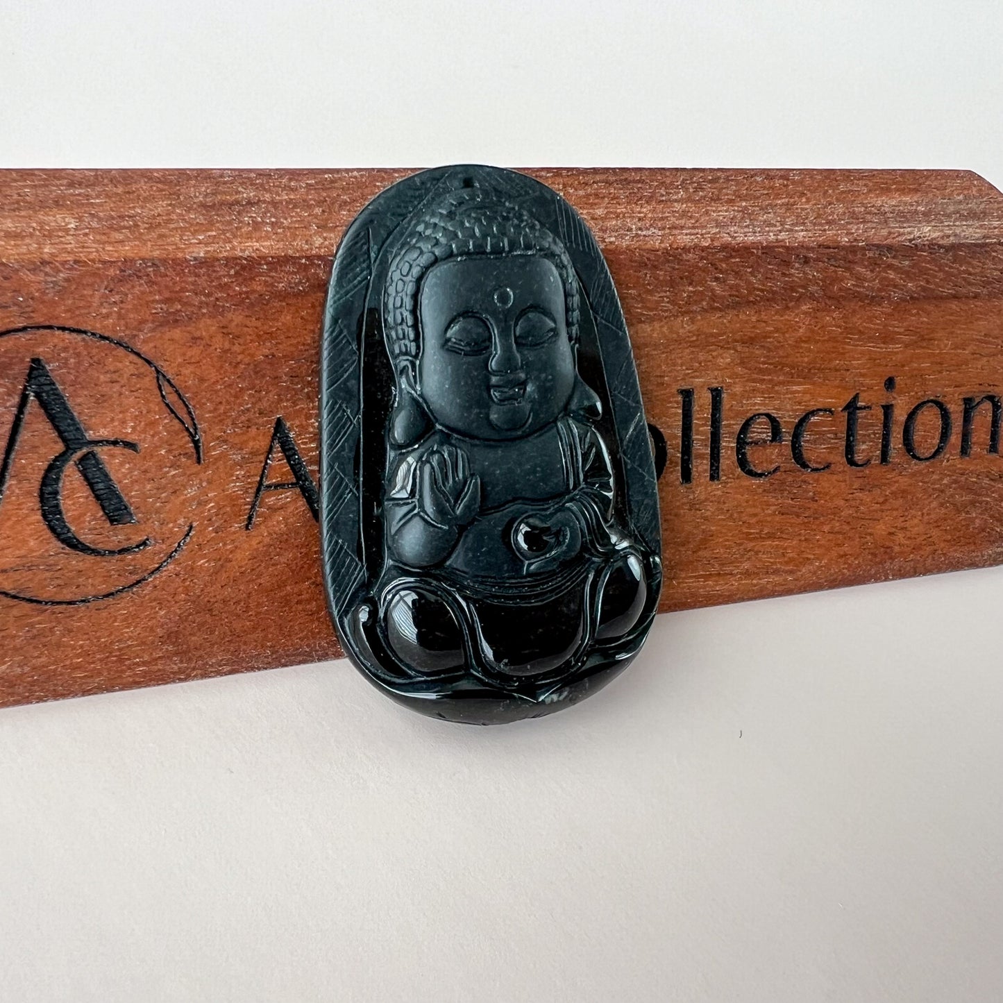 Black Jadeite Jade Omphacite Baby Buddha Necklace, LGG-1221-1646854463