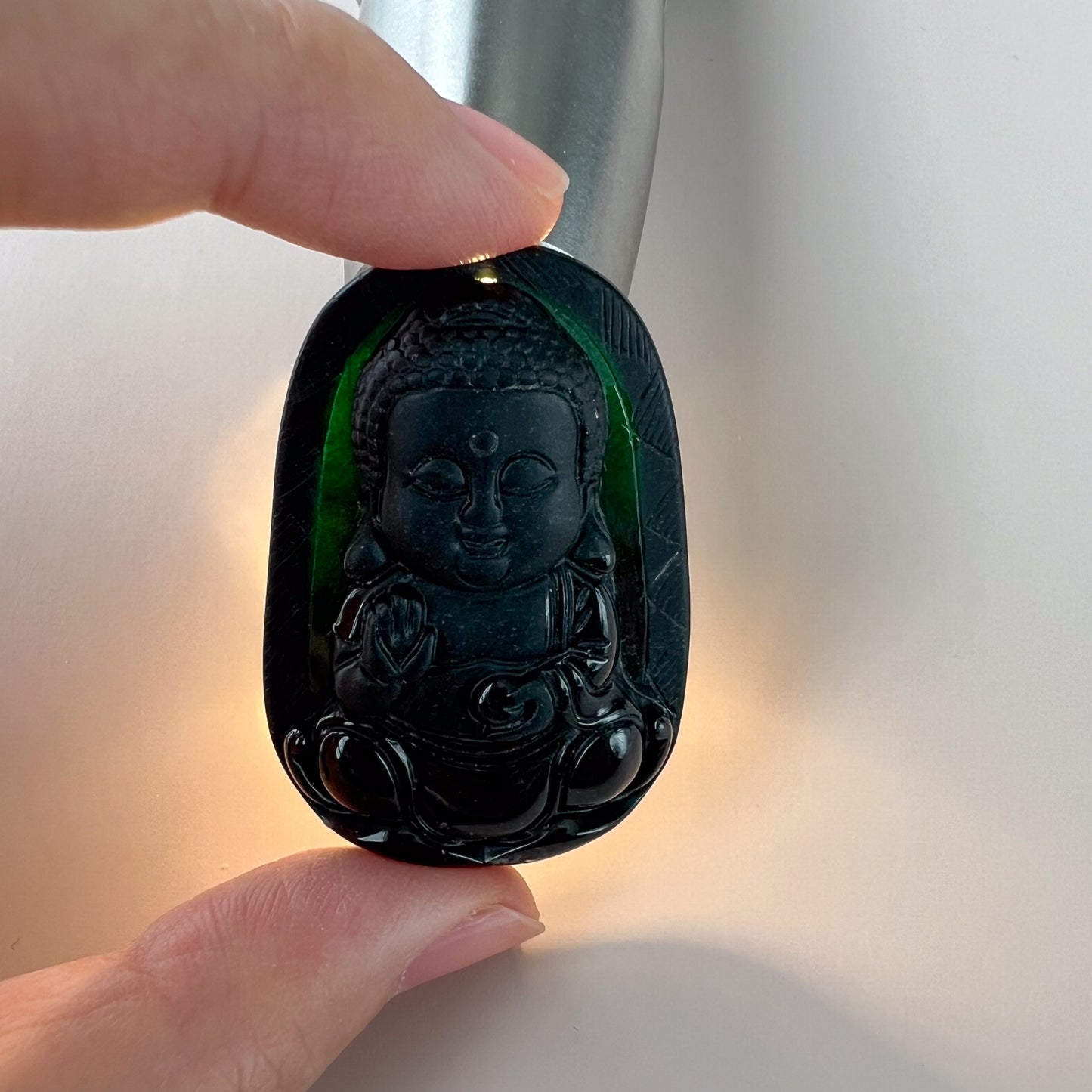 Black Jadeite Jade Omphacite Baby Buddha Necklace, LGG-1221-1646854463