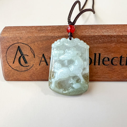 Jadeite Jade Sheep Goat Ram Chinese Zodiac Carved Pendant